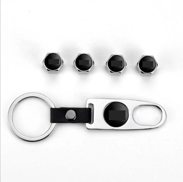 4 Pcs/Lot Black Car Styling Leather Spanner keychain & Tire Valve caps Wheel Tyre Valve Stem Air Cover