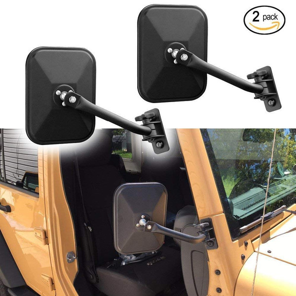 1 Pair Door Off Mirror for Jeep Wrangler Rectangular Mirrors fit for 1997~2006 2007~2017 Jeep Wrangler TJ Mirrors For Jeep, Texture Black