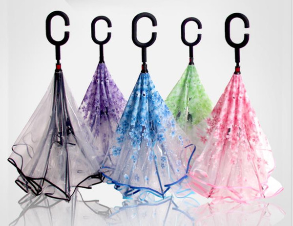 Umbrella wholesale transparent recerse umbrella c-type hands-free creative double inverted umbrella transparent Umbrella,Freeshipping