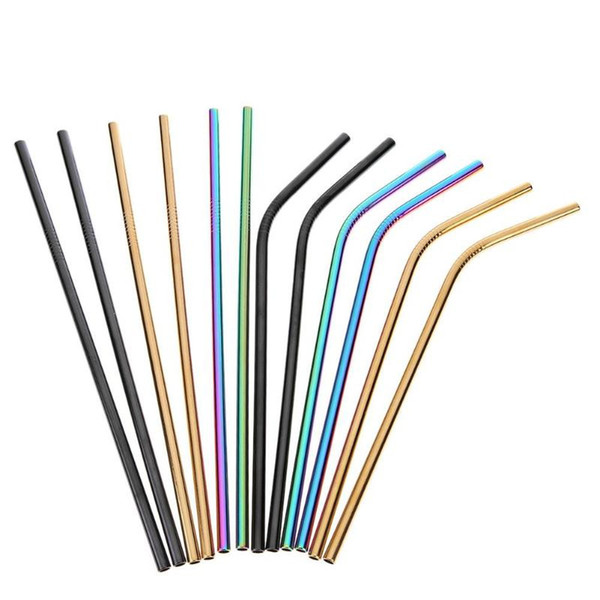 304 Colorful Stainless Steel Drinking Straw 21.5cm Straight Bent Reusable Straws Juice Party Bar Accessorie