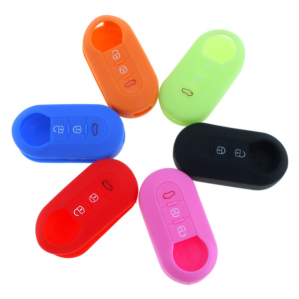 6 Colors 3 Buttons Silicone Flip Folding Key Cover for Fiat 500 CIA_40C