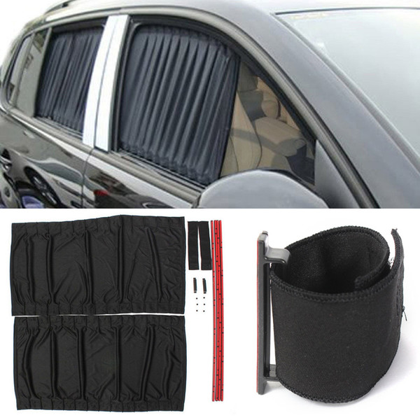 Side Window Sunshades 1 Pair 70cm Adjustable Car Sun Shade Drape Anti-UV Window Visor Curtain Valance Kits Mesh Interlock