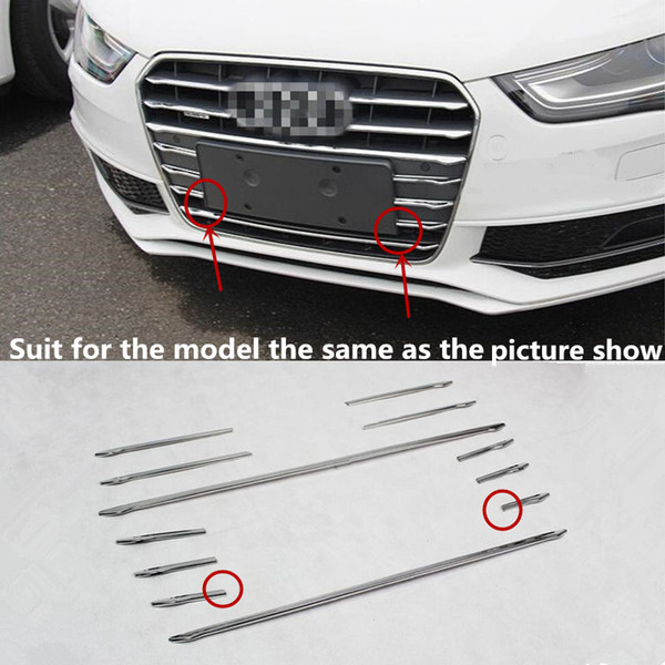 12pcs Stainless steel Car Front Grill Grille Decorative Cover Trim Strips For Audi A4 B8 2013-16 Car Styling decals