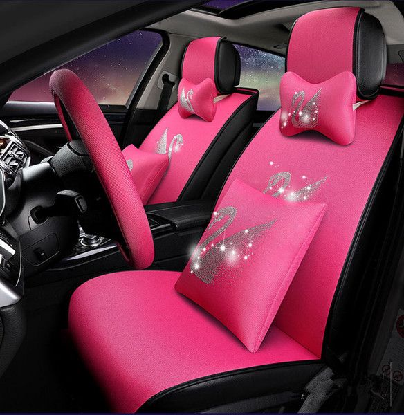 Universal Fit Car Interior Accessory Seat Covers Set For Five-Seat Sedan Durable PU Leather Eight Pieces Seat Covers Set For Girls SUV