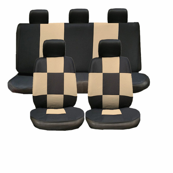 9pcs Set Square Design Car Seat Covers Universal Fit Polyester 3MM Composite Sponge Car-styling Seat Protectors Black Beige Auto Accessories