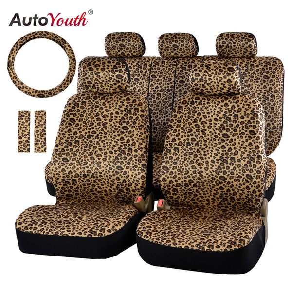 AUTOYOUTH Luxury Leopard Print Car Seat Cover Universal Fit Seat Belt Pads,and 15