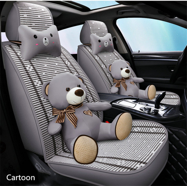 Universal Car seat covers Full set of four seasons for seat cushion cover ice silk 4 colors Cute bear pillows