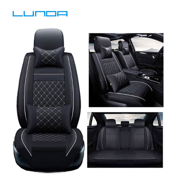 LUNDA Brand Embroidery PU Car Seat Covers Set Universal Fit Most Cars Cover with Styling full Interior Car Seat Protector