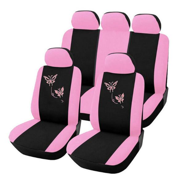 Beautiful Butterfly Embroidery Universal Car Seat Cover 9pc Full Seat Covers Sedans Auto Interior Car Accessories For Car Care