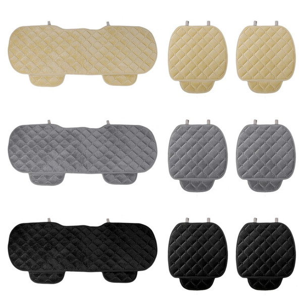 Beige/Grey/Black 3Pcs/Set Front/Back Car Seat Pads with Buckles Square Soft Cotton Car Seat Cushion Auto Chair Pad Mat Hot