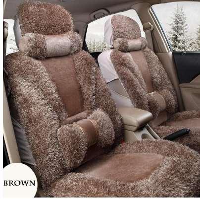 Brown Front+back faux fur car seat cover set for Most Automobiles Seat Covers car seats Protector auto Interior Accessories