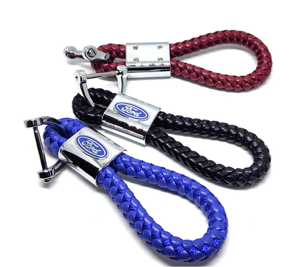 Fashoin Metal+Leather braid Car Keychain Key Chain Key Ring Keyring For Ford Focus Mondeo Chaveiro Llavero Key Holder