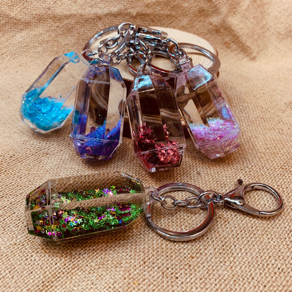 Bear Powder Moving Liquid Key Ring fantasy keychain Glitter Quicksand Star Keychain Car Key Pendant Creative