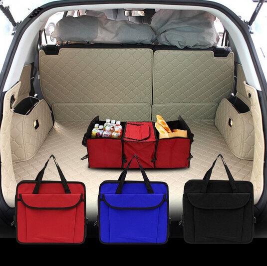 Foldable Multi Compartment Fabric Hippo Car Truck Van SUV Storage Basket Trunk Organizer and Cooler Set car trunk organizer