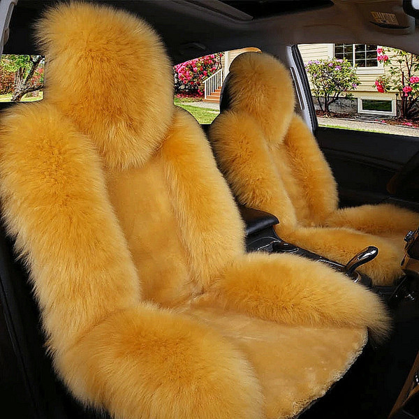 Winter Warm Car Front Seat Covers Long Wool Artificial Fur Universal Fit SUV Sedans Chair Pad Cushion Antiskid Breathable