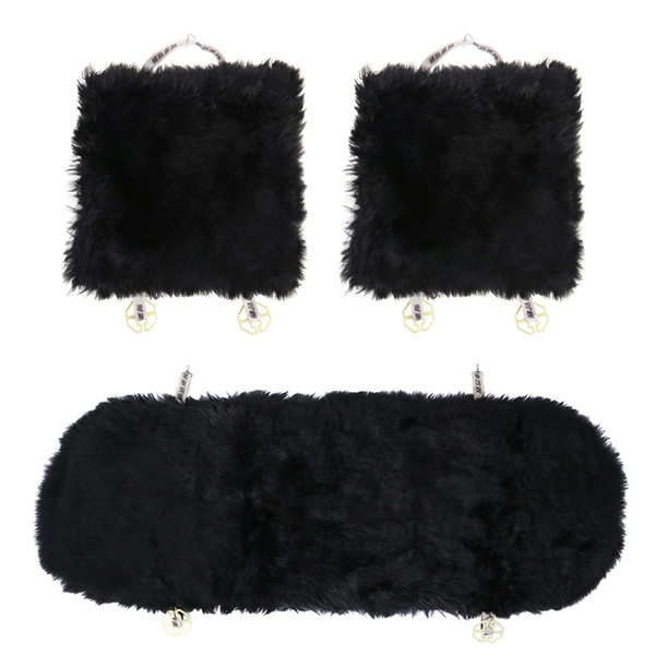 3pcs Car Seat Covers Sheepskin Wool Car Seat Cushion Fur Wool Chair Pad