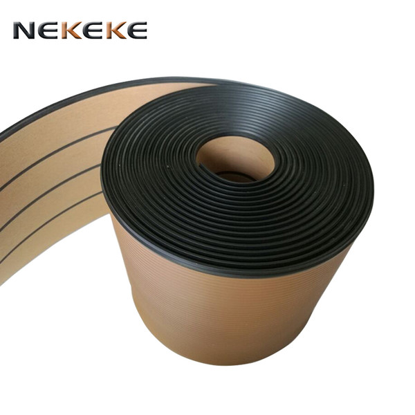 limited 25 meter roll 200mm wide synthetic teak decking with black caulking line stripe new style yacht deck mat