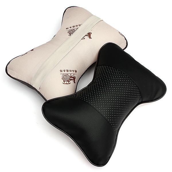 2 pcs Danny leather Hole-digging Car Headrest Supplies Neck Auto Safety Pillow Car Pillows Black Colour