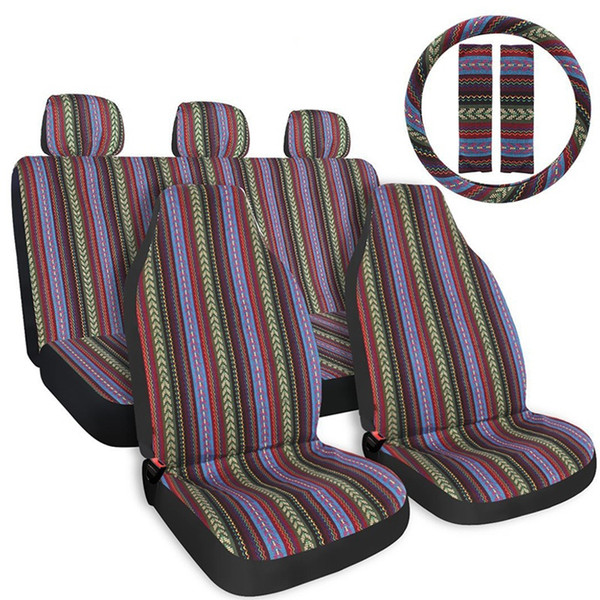 Car Seat Covers Set 9 Pcs Sets Multicolor Classic Baja Saddle Blanket Steering Wheel Cover Seat Belt Protectors Universal Fit Full Set