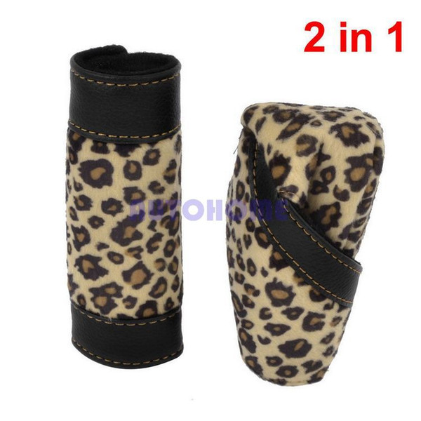 1 X 2 in 1 Leopard Print Hook Loop Fastener Car Gear Shift Knob Handbrake Cover Sets order<$18no track