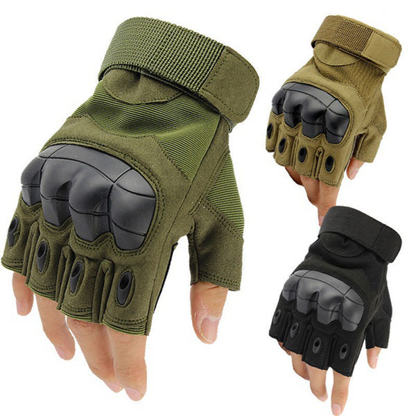 Sport Outdoor Tactical Gloves Army Paintball Airsoft Outdoor Combat Anti-Skid Fingerless Fighting Carbon Knuckle Half Finger Cycling Gloves
