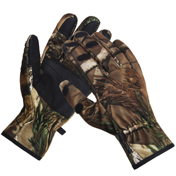Autumn and winter outdoor camouflage three fingers hunting gloves flip finger fleece gloves waterproof tactical gloves