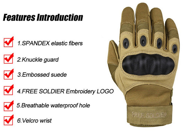 FREE SOLDIER Outdoor Sports Tactical Gloves, Climbing Gloves Men's Full Gloves For Hiking Cycling Training