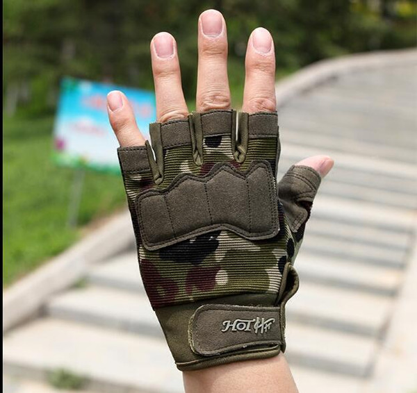 New Army tactical combat gloves half finger mountain bike motorcycle riding half leak finger camouflage gloves