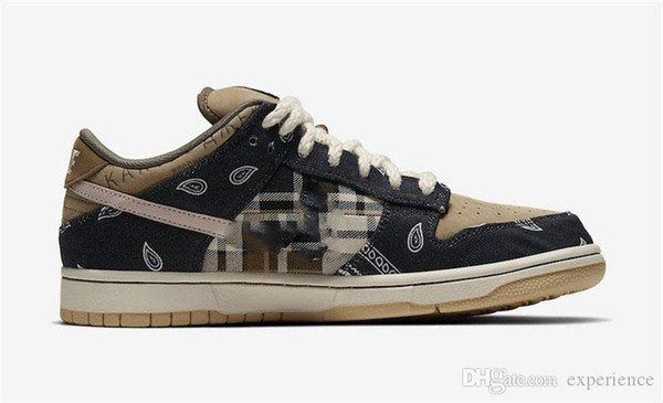 2020 Top Authentic SB Dunk Low Travis Scotts Regular Box Cactus Jack Black Parachute Beige Petra Brown CT5053-001 Man Woman Running Shoes