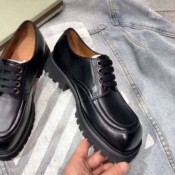 2020 new spring high-quality lace-up platform shoes black 