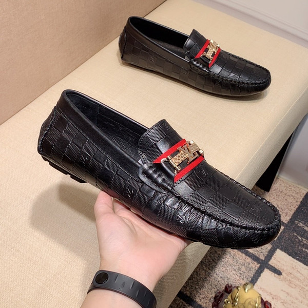 The best quality men's formal shoes leather flat business pattern casual shoes black brown plaid office shoes size 38-44