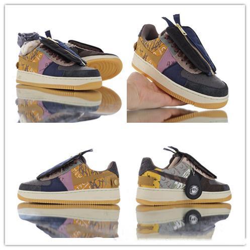 2020 Travis Scotts Forces One 1 Low Multi-Color force Muted Bronze-Fossils Air Sports Casual Shoes 36-44