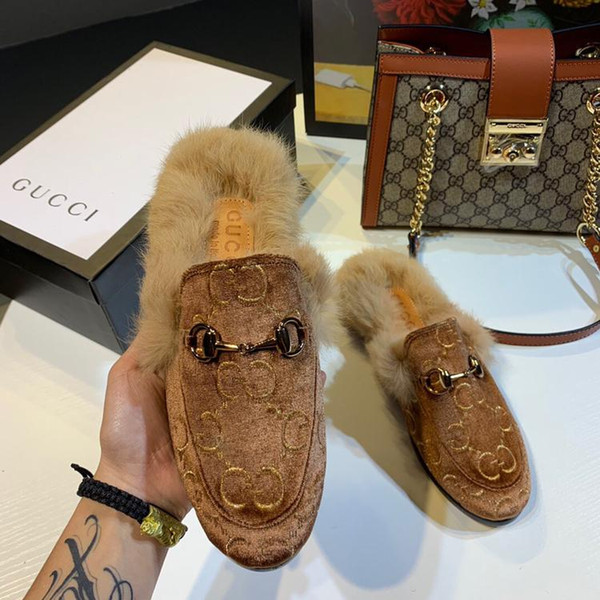 Louis
gucci
shoes Slippers Plush Home Slipper Slip On Mule Women Flat Casual Shoes British black Buckle Loafer Women Outdoor Slipper