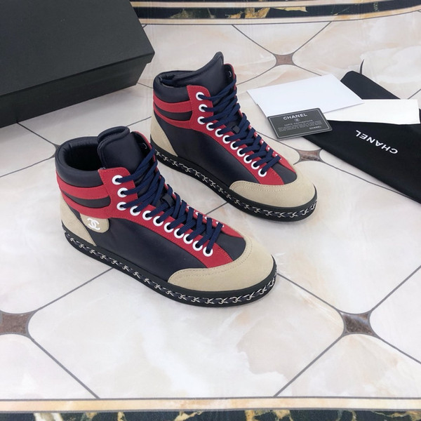 Free shipping 2020 women's spring and summer new color matching fashion high-top trend flat chain decoration casual comfortable wild sports