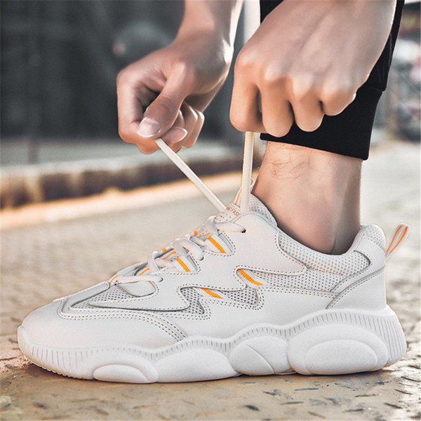 New Ins Men's Sports Shoes Super Soft Breathable PU Mesh Stitching Casual Tennis Shoes Trendy Men's Wild Shoes