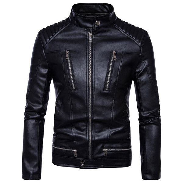 Men's Slim Leather jacket Men Water wash Motorcycle leather jacket outerwear jacket 2017 Brand New Top