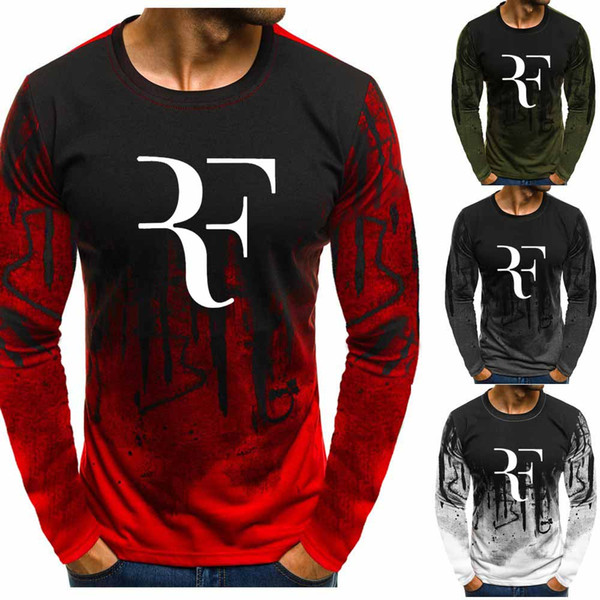 For RF Roger Federer Gradient O neck pullover Men Fashion Cotton Tennis Sweatshirt Casual Hip Hop Harajuku Hoodies Men Clothing