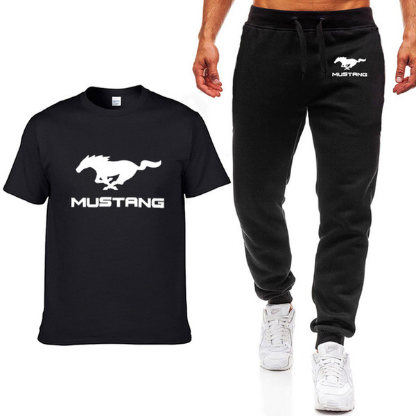 Fashion Summer Men T Shirts Mustang Car Logo Printed Hip hop Casual Cotton Short Sleeve high quality T-shirt+pants suit ClothinY