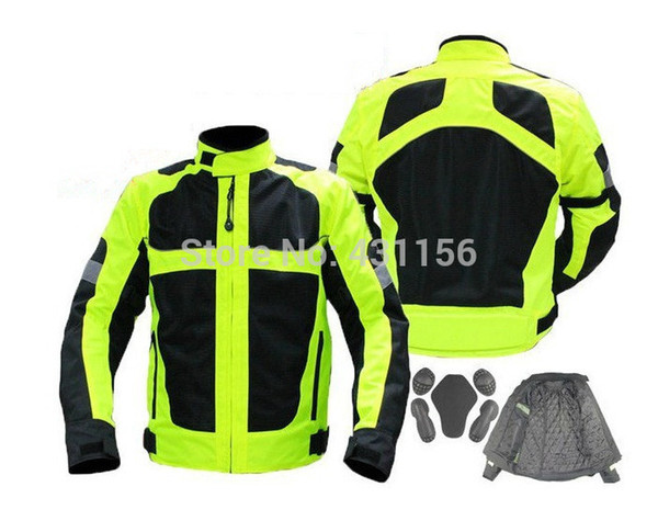 Green Reflective racing jacket motorcycle jackets Motorcycle rainclothes with 5 pcs pads protection