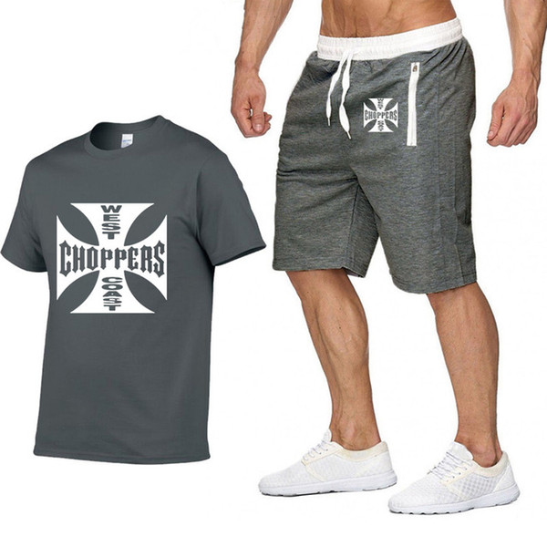 Rock music West Coast Choppers Printed T Shirt Men Summer Fashion Cotton Hip hop Harajuku Short Sleeve Men T-shirt+pants suit X