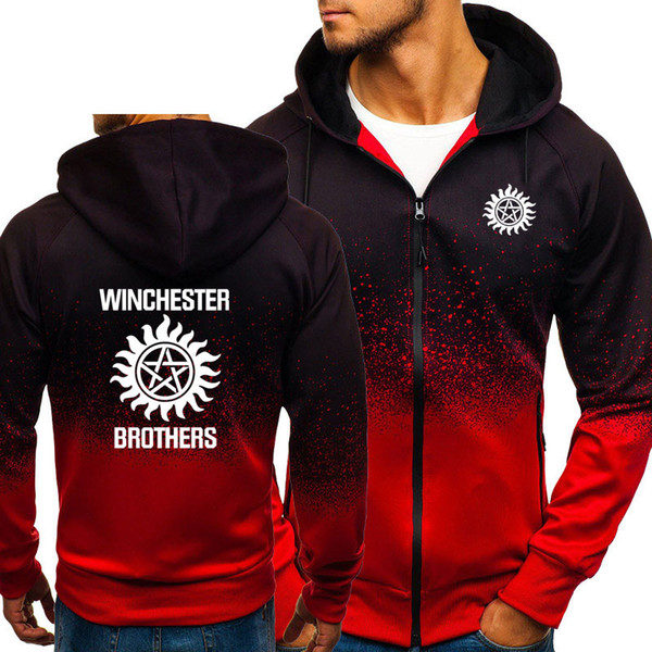 Supernatural Gradient Hoodies Men Winchester Bros Sportswear Fleece Zipper Jacket Mens Hooded Sweatshirt Harajuku Tracksuit P