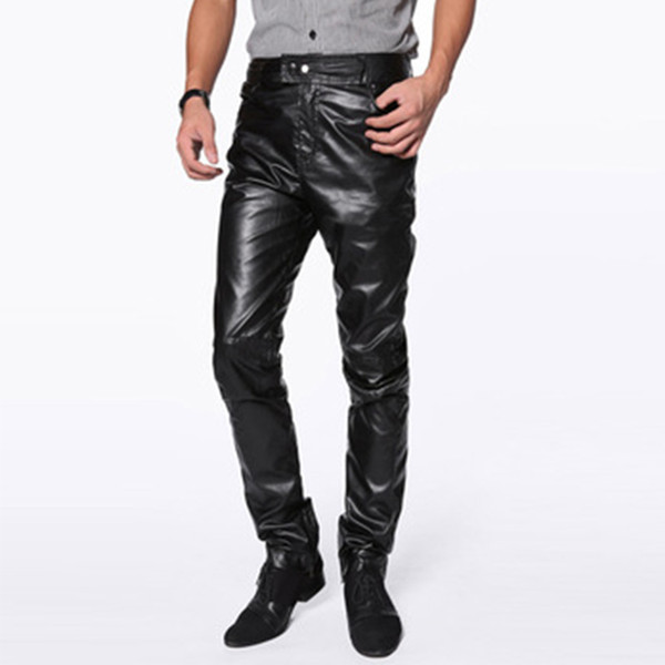 2019 men's slim leather pants charm men's locomotive Pu pants riding cross-country boots waterproof warm leather pan