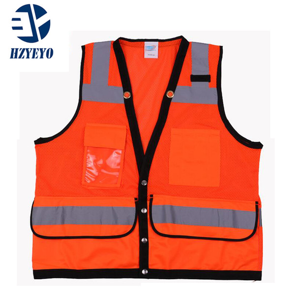 HZYEYO High Visibility Reflective Motorcycle Vest Multi Pockets Workwear Safety Waistcoat Breathable In Summer ,D-9919