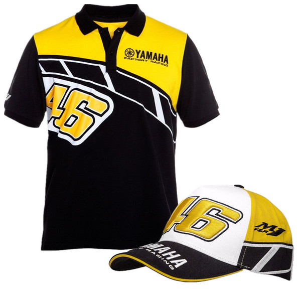 Motorsport Cycling Cotton Polo T-shirt + Baseball Cap For YAMAHA M1 Factory Racing Motorcycle Yellow/Black T-shirt S-XXL