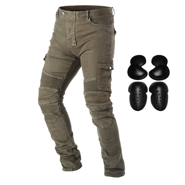 Motorcycle Riding Denim Jeans for Men Motocross Racing Armor Pants With Detachable CE Certified Knee Hip Protector Pads Army Green S-3XL