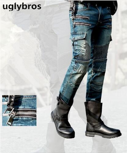 Newest Fashion straight uglybros MOTORPOOL UBS11 jeans blue men's motorcycle trousers protection motorcycle jeans trousers