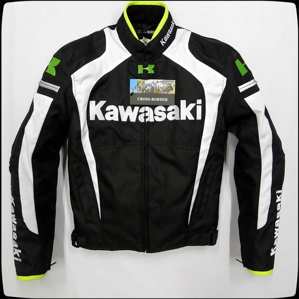 New Latest KAWASAKI Men's Motorcycle riding jackets Racing clothing With removable cotton gall and protective gear white black