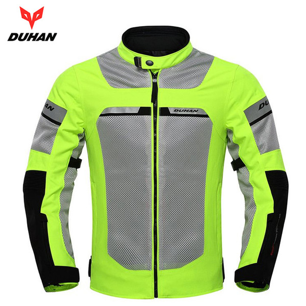 DUHAN Motorcycle Jacket Motorbike Reflective Racing Jackets Summer Mesh Breathable Moto Clothing Black And Green ,D-133