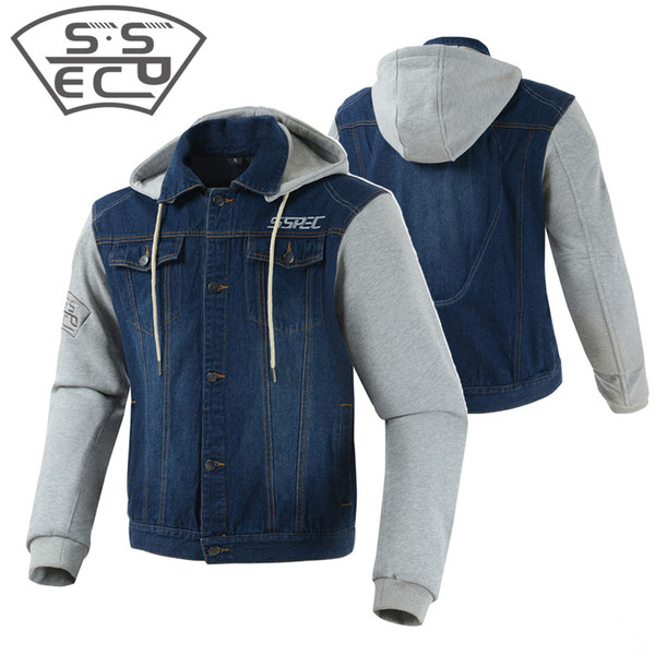 SSPEC Motorcycle Vintage Denim Jacket Men Hooded Jackets Veste Moto Homme Riding Motorbike Casual Wear With Protective Gear Coat