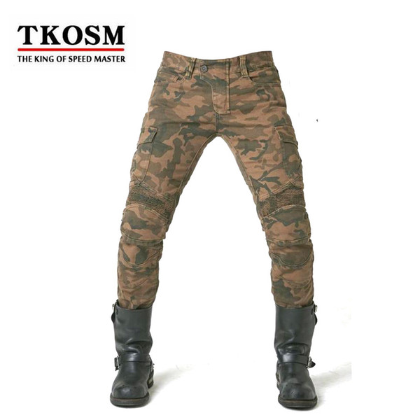 TKOSM 2017 Brand Motorcycle Biker Jeans Men Slim Fit Washed Vintage Ripped Jeans Camouflage Leisure Riding a Motorcycle Pants